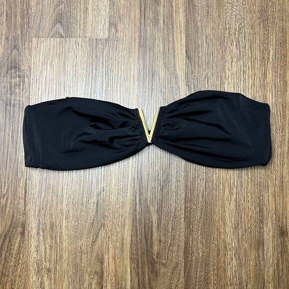 Victoria’s Secret Black Bandeau With Gold Metal “V” Logo Strapless Womens Size X - Picture 1 of 8